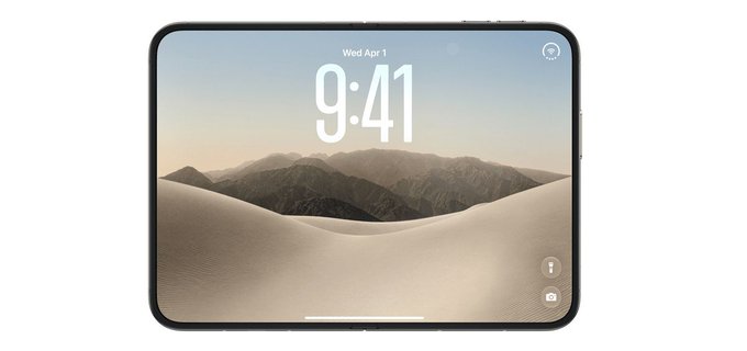 An iPad displaying a lock screen with a desert dune wallpaper, showing the time "9:41" and the date "Wed Apr 1." The image likely serves as a stock product photo accompanying an article about iPhone display repair costs, rather than directly depicting the iPhone Duo itself.