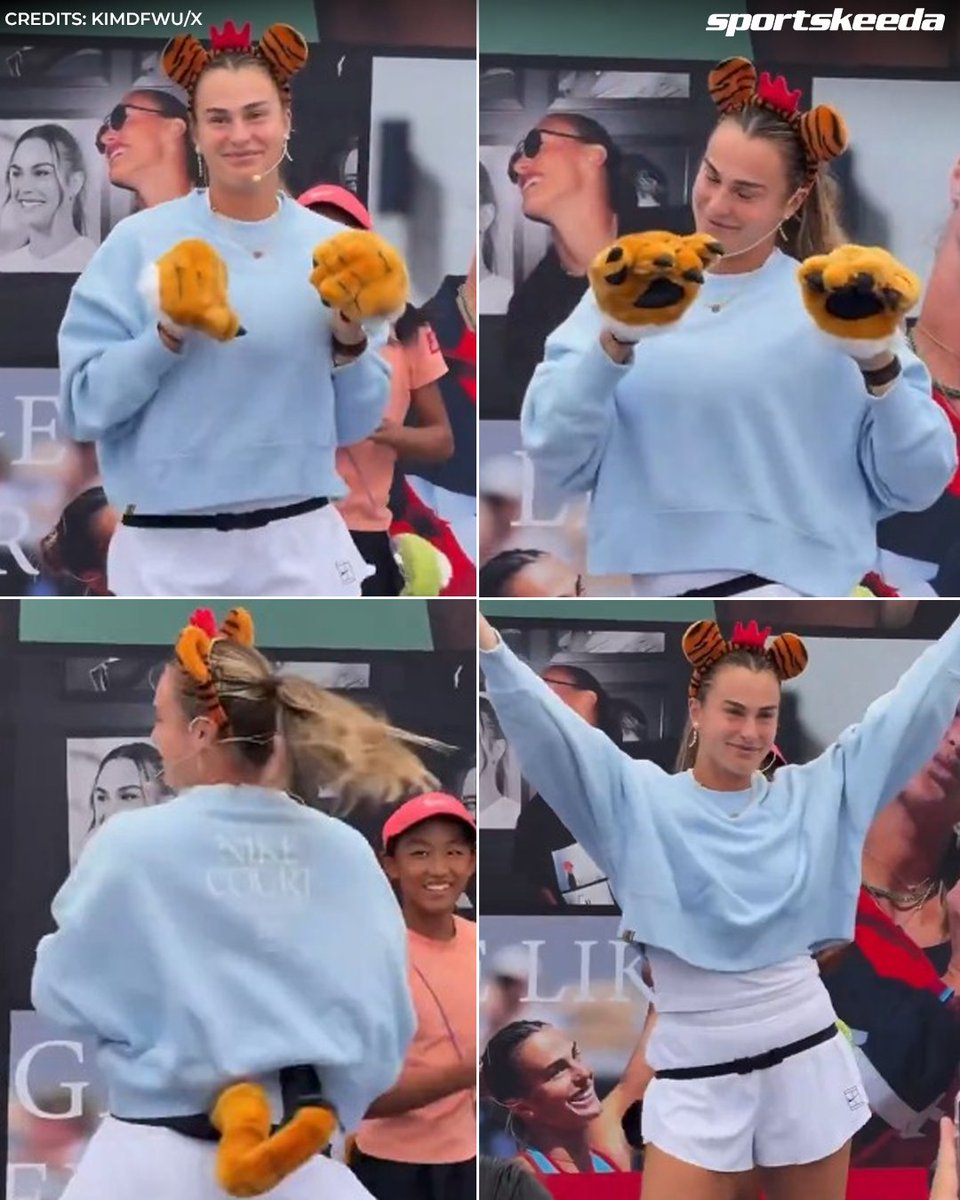 SK__Tennis's tweet photo. Aryna Sabalenka dancing to her own anthem in full tiger accessories is elite behaviour. 🐯💃✨

#ArynaSabalenka #ChinaOpen #Tiger https://t.co/9gPE3q8hnr