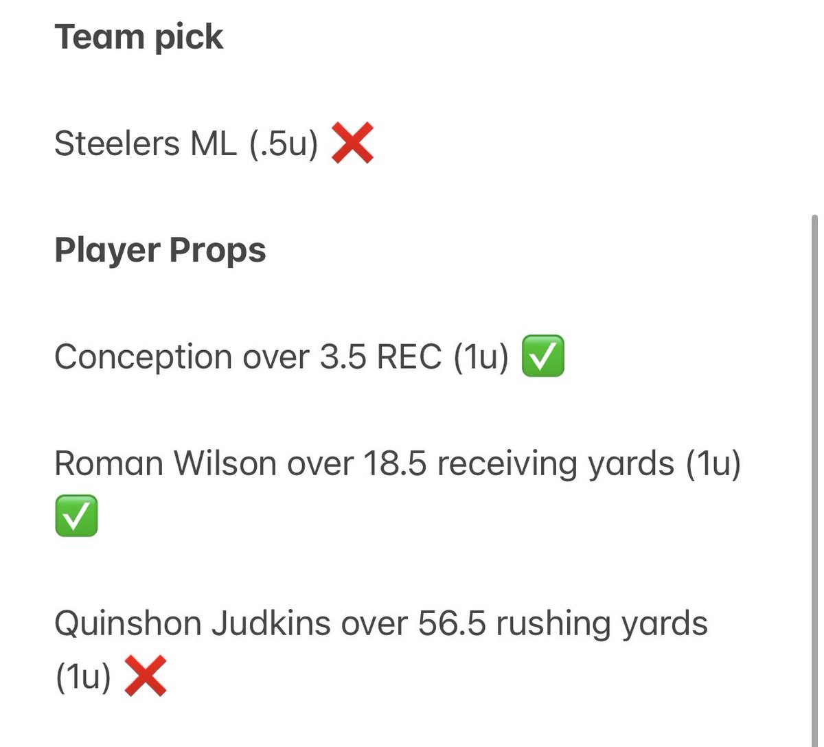 WittyWagers_'s tweet photo. Alright up .5u tn. Winning is winning buttt that Judkins one stings man. 4 yards away ugh. Great game nonetheless!! https://t.co/a0ySXJWO2e