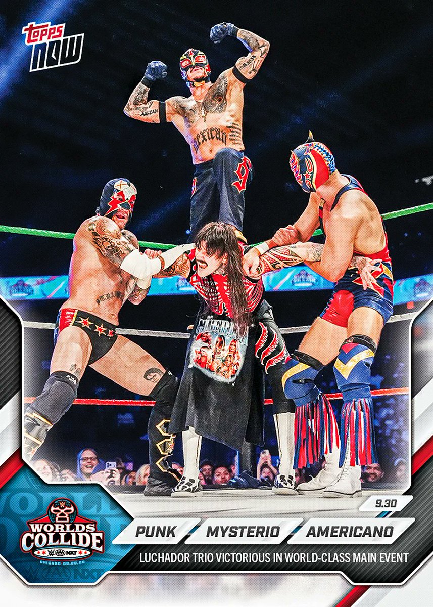 wrestlingcards's tweet photo. Cards #102-104 of 2026 WWE @Topps Now from @luchalibreaaa Worlds Collide are now available to purchase until 10/4/26. #WWE #Topps #AAA #AAAWorldsCollide #WrestlingCards #WrestlingTradingCards https://t.co/OkHXY0ZgFi