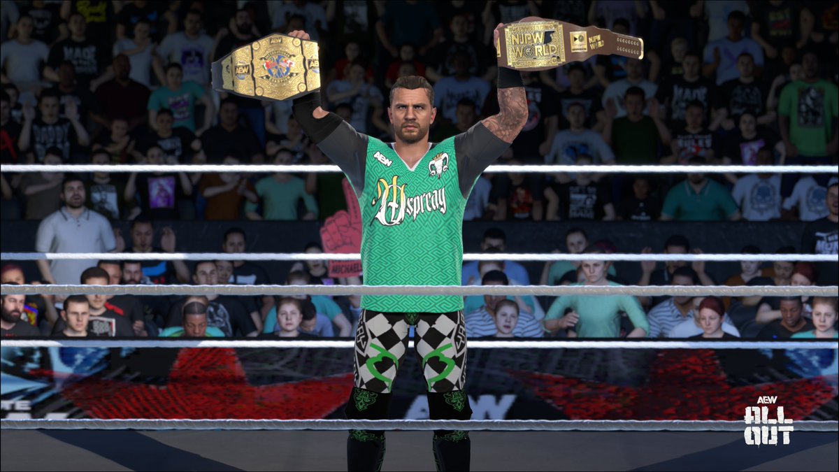 Gambadeboi's tweet photo. Double champion Will Ospreay.
CAW, arena &amp; AEW belt by @Valoween
Can't remember who made the NJPW TV belt 🤷🏻‍♂️
#WWE2K26 universe mode on PS5 https://t.co/HXVlxnj8v5