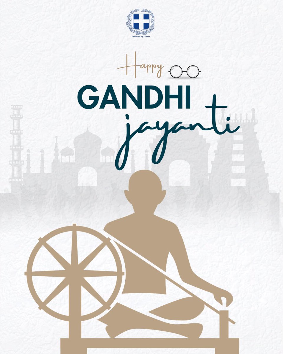 GreeceinIndia's tweet photo. On Gandhi Jayanti, the Embassy of Greece in India honours Mahatma Gandhi’s enduring legacy of peace, truth and non-violence. 🇮🇳🇬🇷

#GandhiJayanti #GreeceInIndia https://t.co/SAl6WRDVMD
