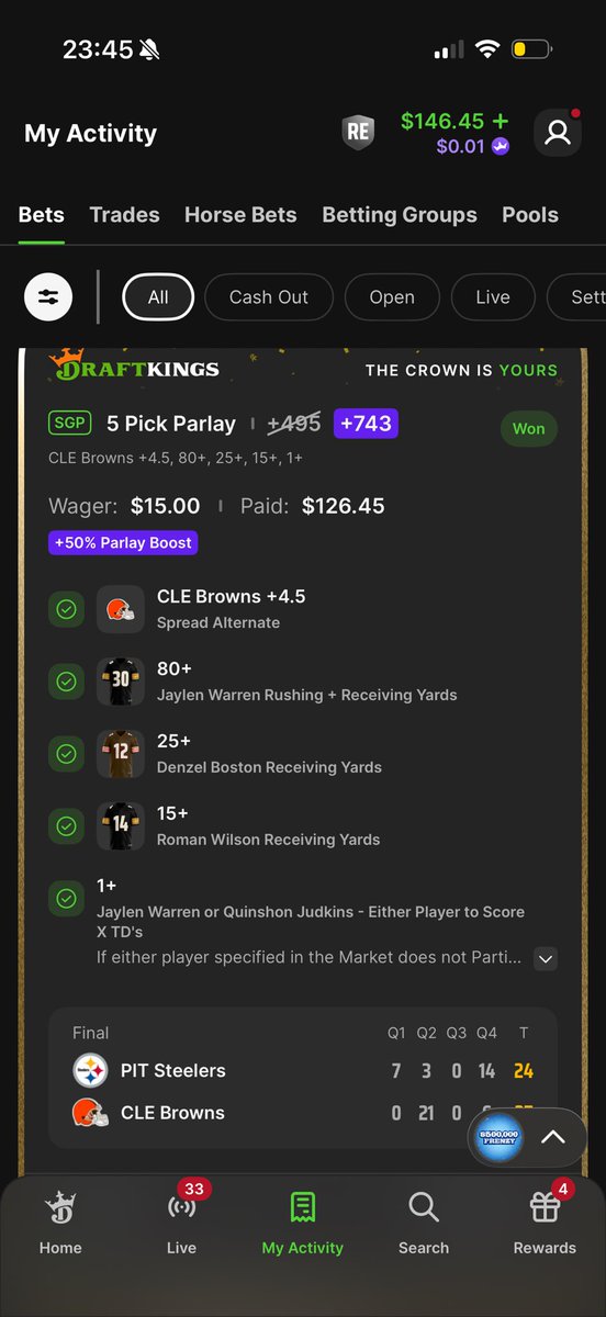 LiTheLockSmith's tweet photo. What a night my parlay smashed every leg besides the spread hit in the first half. Hope you guys tailed that’s back to back TNF Lays cashed. @TheChuckHaynes what u gotta say now. https://t.co/jJCGL6iOI2