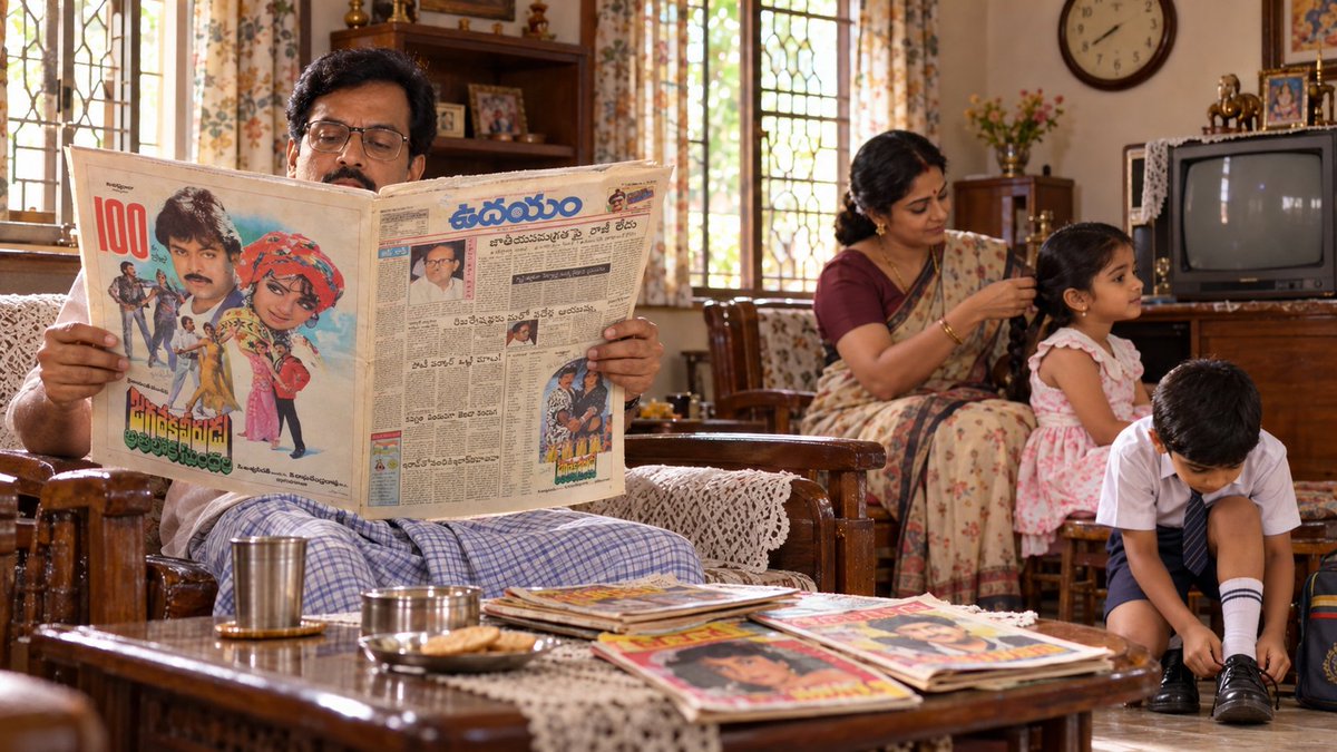 ravindraraj11's tweet photo. చిన్నప్పుడు నాన్న చదివే ఉదయం పేపర్ జ్ఞాపకం....
 
వెనుక వైవు జగదేకవీరుడు అతిలోకసుందరి 100 రోజుల పోస్టర్ సంతకం.... 

స్మార్ట్ ఫోన్ల హడావిడి లేకుండా స్కూల్ కు బయలుదేరే సంబరం....

ఇలాంటివి ఎన్నో అందించింది కాబట్టే 90స్ అంటే చాలా స్పెషల్ 🥰 https://t.co/gmTkAN6o3Y