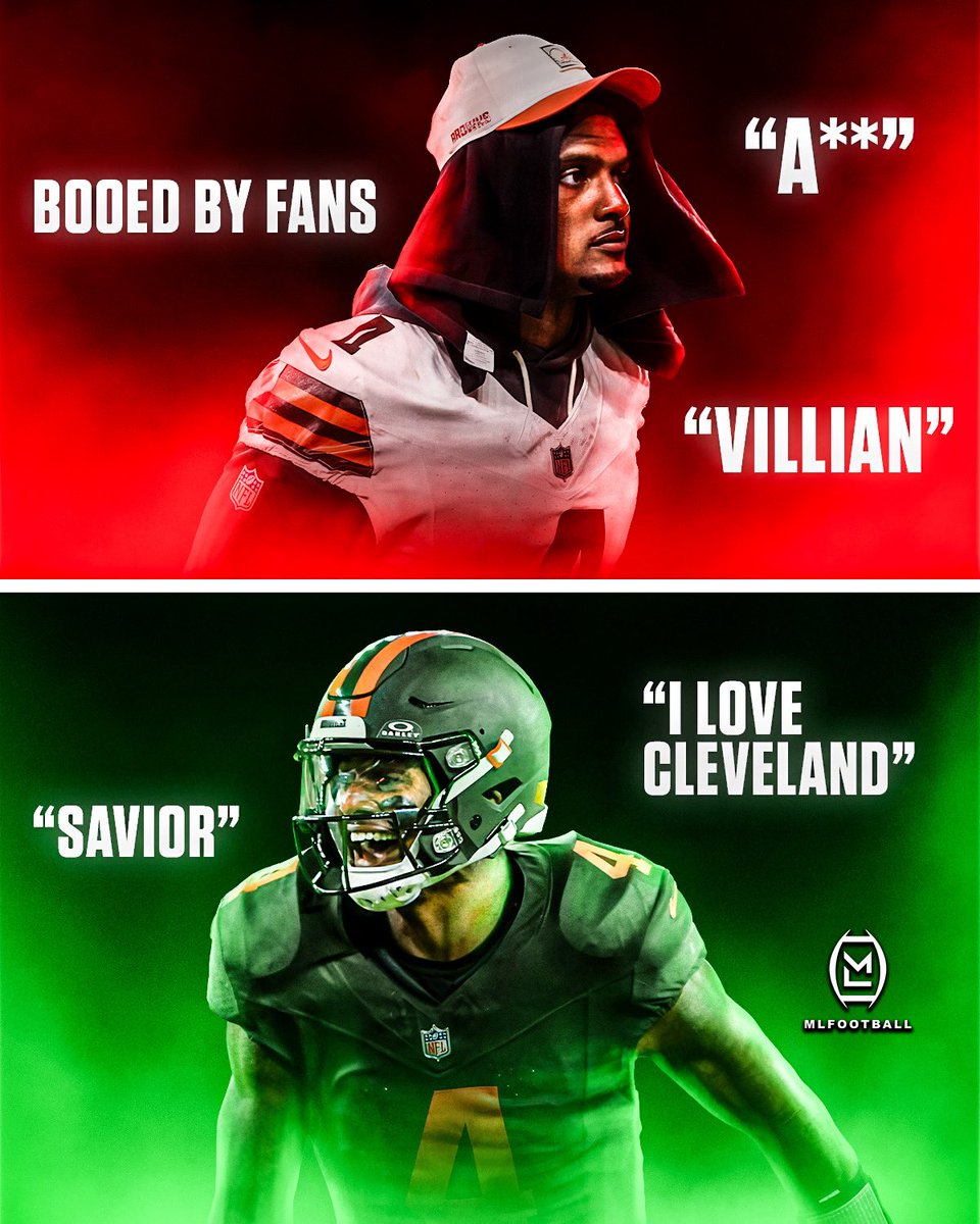 MLFootball's tweet photo. WHAT A TURNAROUND: Deshaun Watson has gone from being one of the most villainized players in Cleveland sports history to the #Browns’ SAVIOR.

Watson over his last 3 games:

• 64 of 103 passing
• 650 passing yards
• 5 touchdowns
• Only one interception

The Browns are now 3-1 on the season, and Watson has played a major role in Cleveland’s turnaround.

After years of criticism, controversy, and struggles on the field, Watson is suddenly giving Browns fans something to cheer about.

WHAT A TIME TO BE ALIVE IN CLEVELAND:
