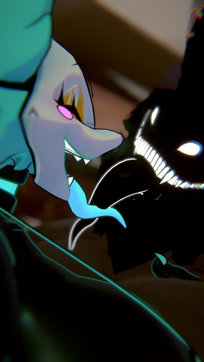 Psycho_Scoobs's tweet photo. “Who can resist a passionate sloppy kiss~…come here~” 🖤

Let me tell yeah @NYX1737 ~ 🩵🤍 left my tongue blue too~… 

#Deltarune #VRChatPhotography #VRChatPhotos #vrchat #nsfw #lewd #Karelia #TheBackrooms #Smiler #tasquemanager #thicc https://t.co/va5astHPuH