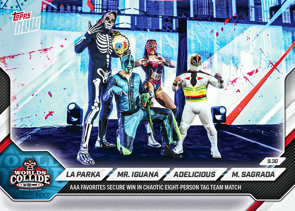 wrestlingcards's tweet photo. Cards #102-104 of 2026 WWE @Topps Now from @luchalibreaaa Worlds Collide are now available to purchase until 10/4/26. #WWE #Topps #AAA #AAAWorldsCollide #WrestlingCards #WrestlingTradingCards https://t.co/OkHXY0ZgFi