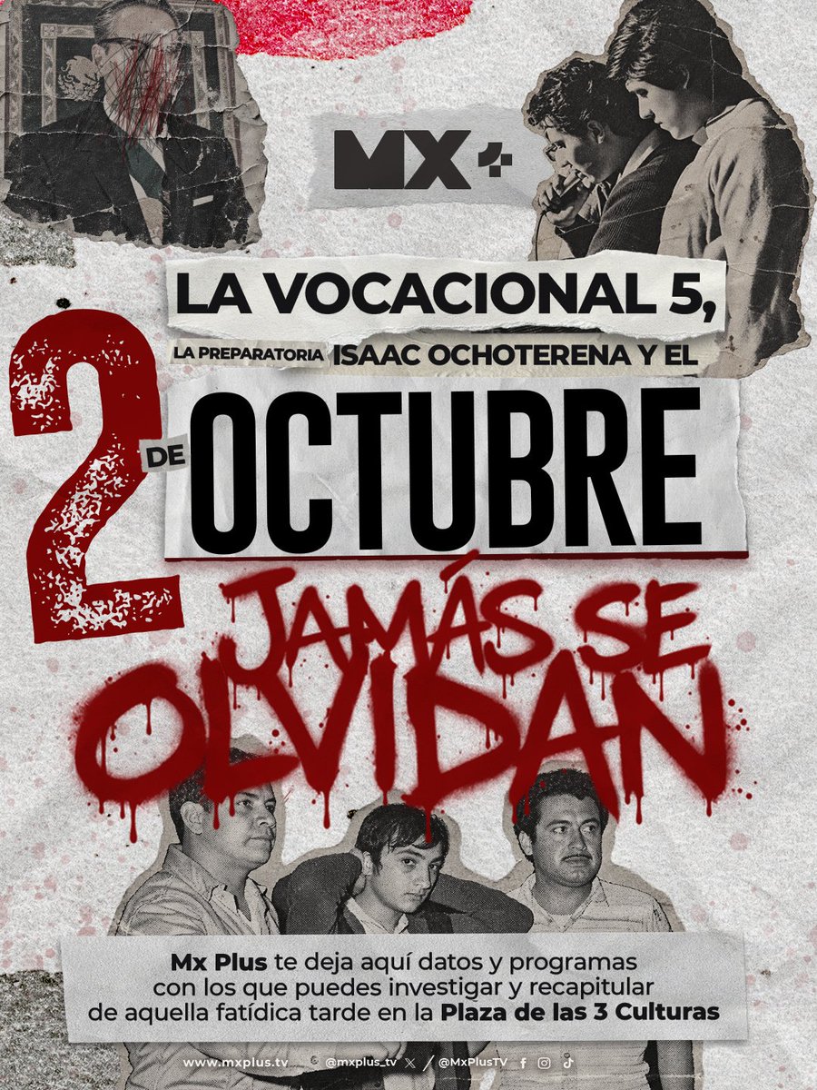 mxplus_tv's tweet photo. 58 años de la impunidad más grande de México. 📖

Este #2DeOctubre recordamos las pérdidas y recordamos la violencia que sufrió el Movimiento Estudiantil de 1968, una tragedia que pudo ser corregida si el autoritarismo no hubiera sido ejercido. 🪖🚫

📲 En #MxPlus te invitamos a investigar y conocer toda la historia y las perspectivas de esta fecha tan importante, así que dale play a la lucha y el duelo. ✊

https://t.co/cgwPkJOB7J