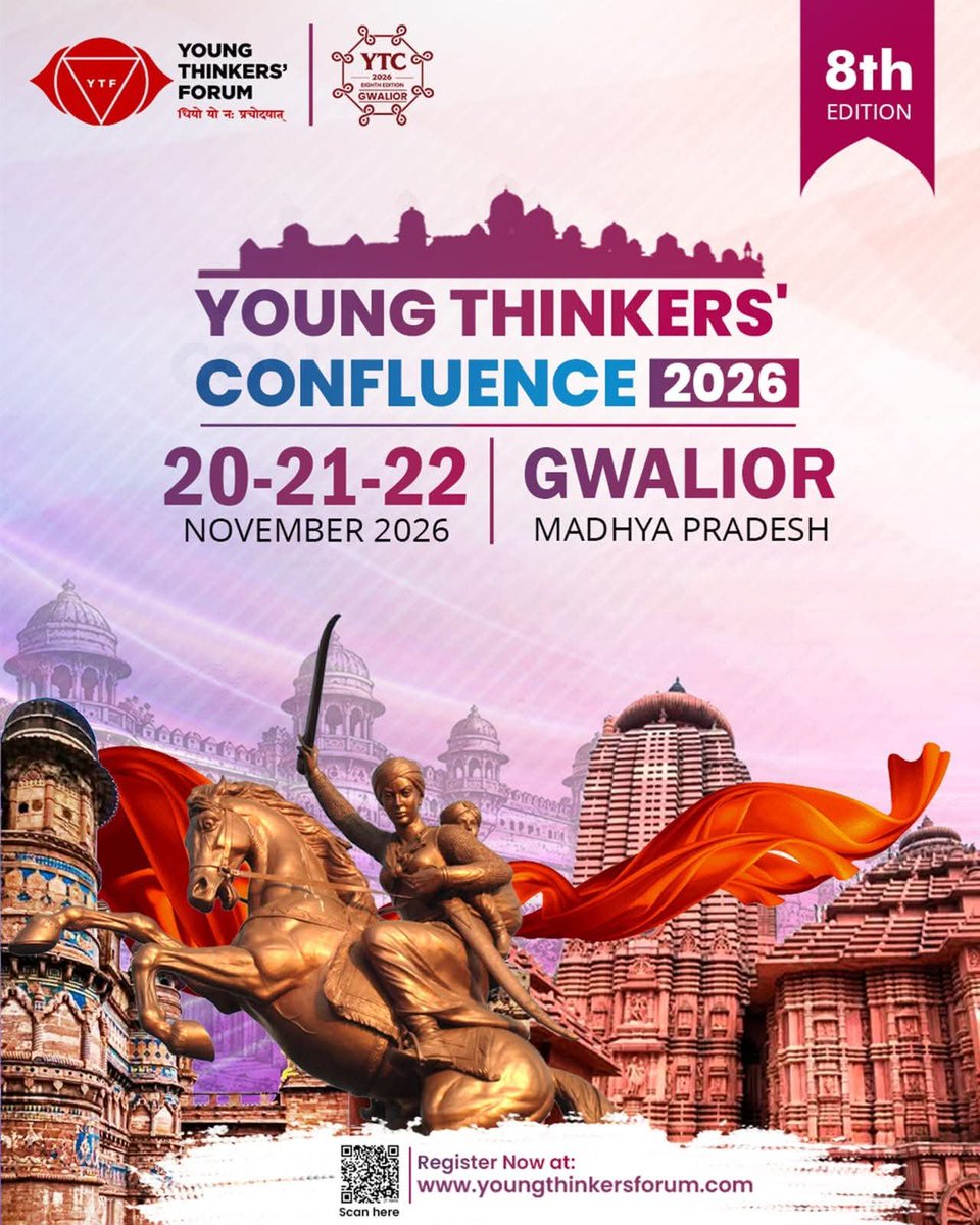 vskmalwa's tweet photo. Youth ready to script the saga of a new Bharat.
YTC ’26 | Gwalior
Reawakening Bhāratvarṣa
20-21-22 November 2026
REGISTER NOW.
#YTC26 https://t.co/WL1QslwcxF