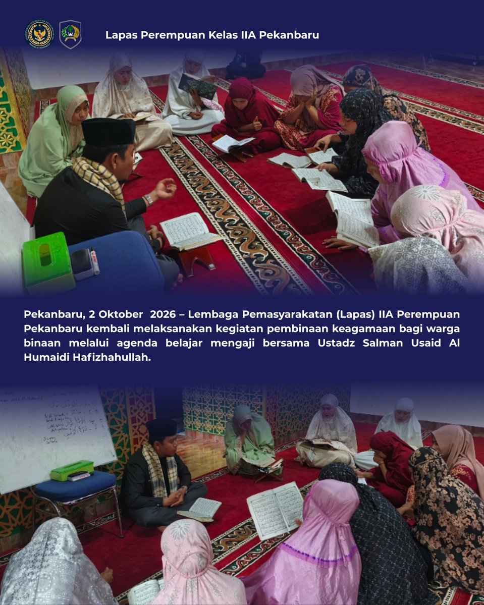 LppPku's tweet photo. Perkuat Keimanan Warga Binaan, Lapas Perempuan Pekanbaru Gelar Belajar Mengaji Bersama✨ https://t.co/r5jPZvD4o2