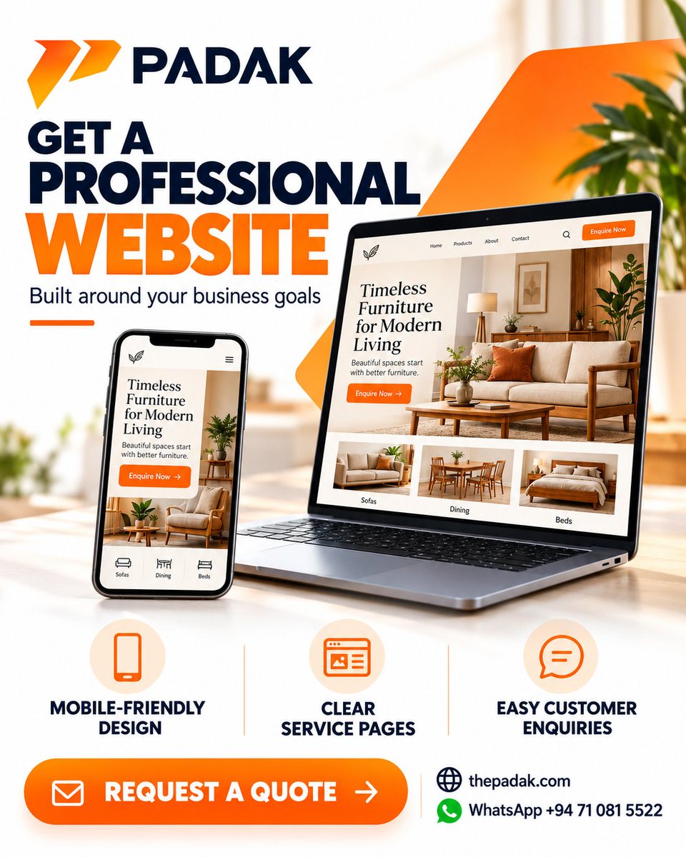 padak_official's tweet photo. Padak creates websites that showcase what you offer, look great on mobile, and make it easy for customers to enquire.

🌐 https://t.co/V9aw1YLXRv
📲 WhatsApp +94 71 081 5522 #WebsiteDevelopment #WebDesign #SriLankaBusiness https://t.co/g3L7m1Y7gM