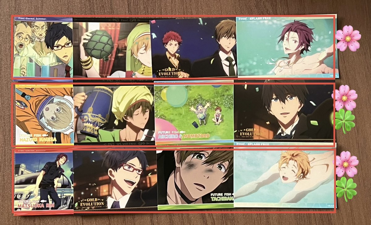 mmnt_tmr's tweet photo. 【交換譲渡】Free! ブロマイドコレクション Ending Scene

譲：１(バラ)・２(セット)枚目写真
求：３枚目画像

セットは絵文字同士の交換、バラは赤枠優先。
１枚目下段は1枚150円でお譲り可能。
都内手渡し、郵送対応可能。
不明点はお問合せください。 https://t.co/Yki4pFvHE0