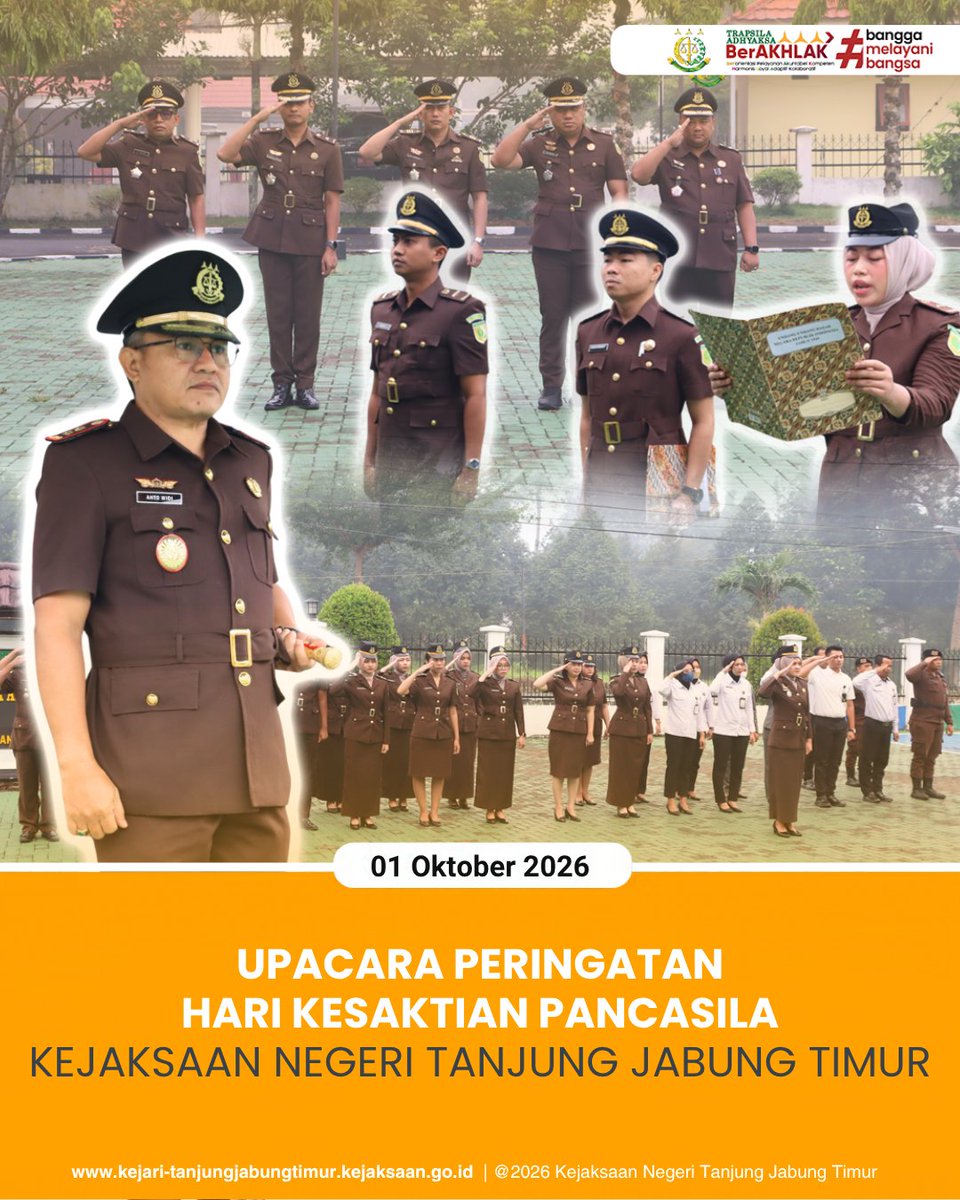 KejariTanjabTim's tweet photo. Pada Kamis, 1 Oktober 2026 pukul 07.15 WIB, bertempat di Kantor Kejaksaan Negeri Tanjung Jabung Timur, telah dilaksanakan Upacara Peringatan Hari Kesaktian Pancasila Tahun 2026.

Upacara dipimpin oleh Kepala Kejaksaan Negeri Tanjung Jabung Timur, Anto Widi Nugroho, S.H. https://t.co/GDi0lTIAFv