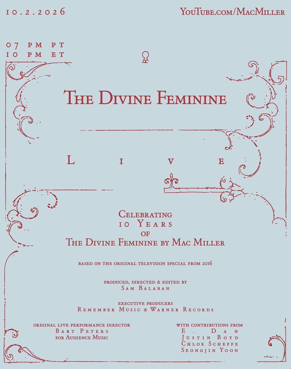 ComplexMusic's tweet photo. MAC MILLER
THE DIVINE FEMININE (10 YEAR EDITION)
OUT NOW

THREE BONUS TRACKS:

GRAND
CHANNEL 13
BUTTERFLIES