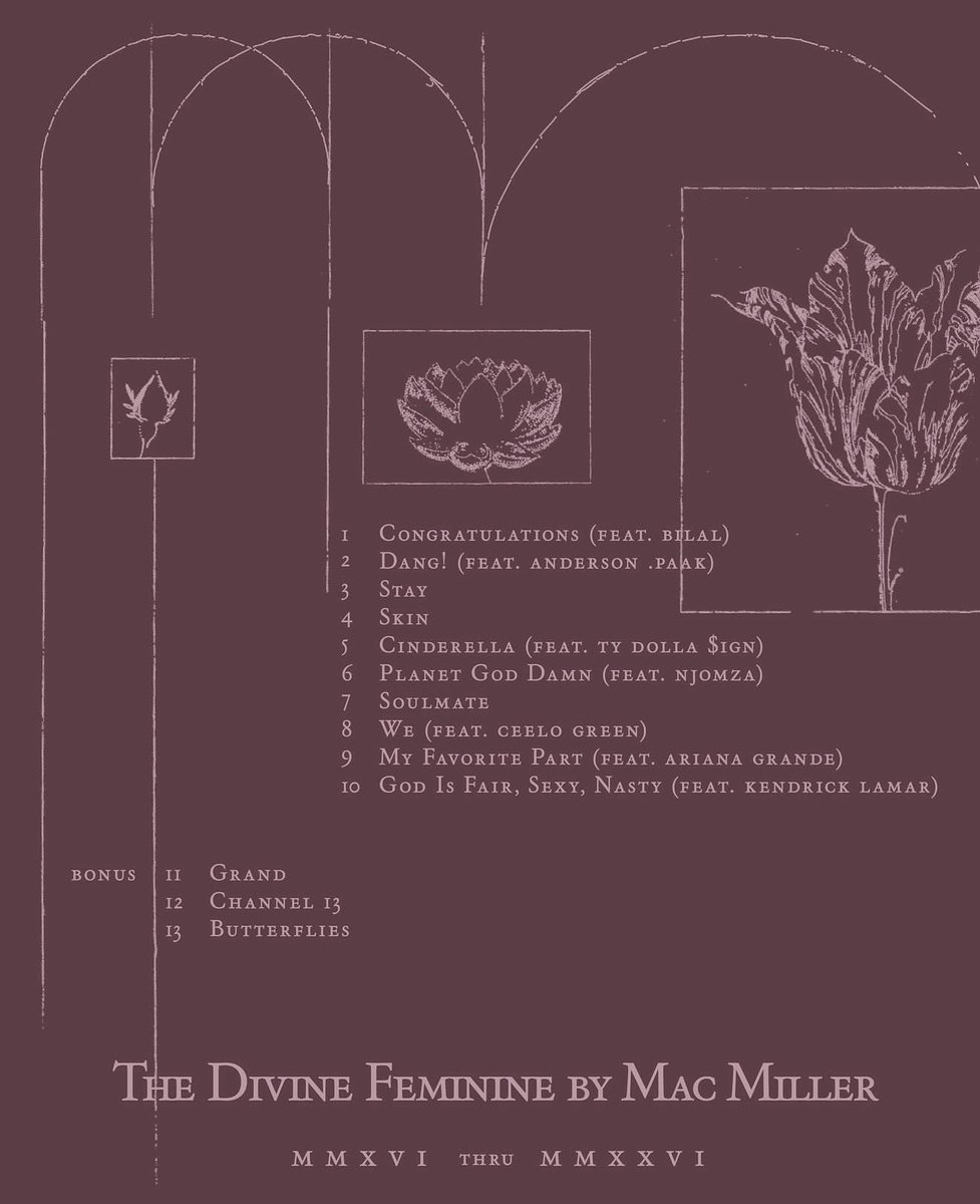 ComplexMusic's tweet photo. MAC MILLER
THE DIVINE FEMININE (10 YEAR EDITION)
OUT NOW

THREE BONUS TRACKS:

GRAND
CHANNEL 13
BUTTERFLIES