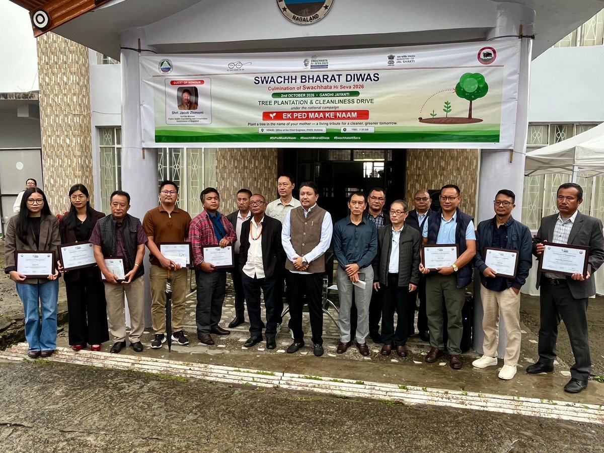 jacob_zhimomi's tweet photo. Addressed the culmination program of the State Level Swachhata Hi Seva 2026 on the occasion of Swachh Bharat Diwas, at Kohima today. Even as the curtains come down on the two-week long official campaign, this only means that we reaffirm our continued commitment to a cleaner Nagaland where cleanliness is everyone’s business and not just a one-time affair. 

While congratulations are in order for all the hardworking and dedicated officials & staff of @nagalandphed for making #SwachhataHiSeva2026 a success, my profound gratitude goes out to all the people of Nagaland in all the districts for their unwavering support and cooperation. The Naga community spirit of oneness is indeed well and truly alive.
@narendramodi @AmitShah @NitinNabin @blsanthosh @CRPaatil 

#Nagaland #SwachhBharat #SwachhataMeinSahbhagSwachhBharatViksitBharat