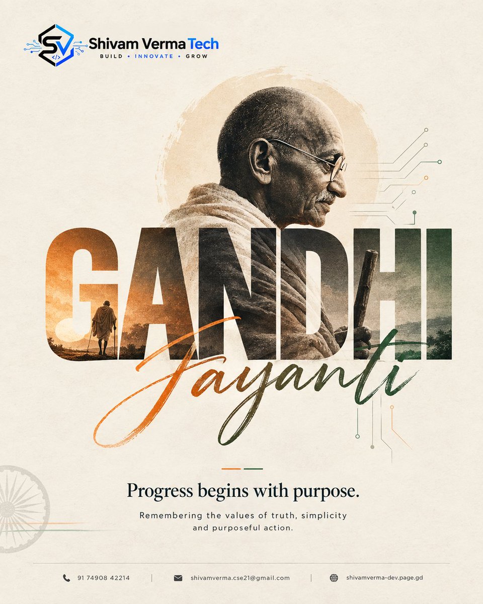 shivamvermatech's tweet photo. 🇮🇳 Happy Gandhi Jayanti! 🇮🇳

May the values of truth, peace &amp; simplicity inspire us to build a better tomorrow.

✨ Wishing you a peaceful and meaningful Gandhi Jayanti. https://t.co/oYcWdgYGKr