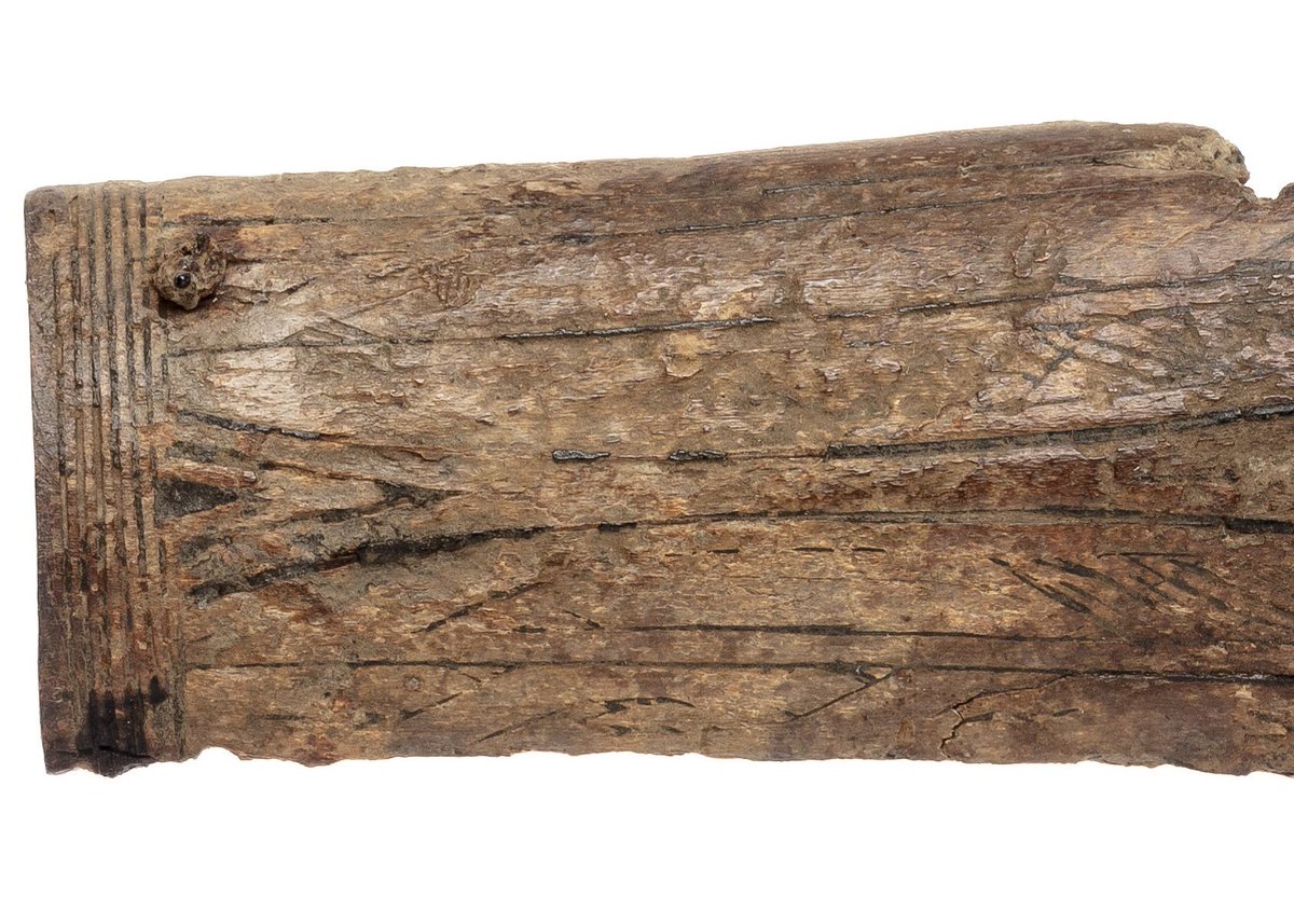 Sagnamadr's tweet photo. A Viking Age sword with a surviving carved antler handle, from a 10th Century burial in Rösta, Jämtland, Sweden. Albeit worn, one can see the remnants of knotwork and herringbone patterns along the outer cells, and copper wire inlays on the pommel and guard. 
𐘾 https://t.co/iFoX622A0M