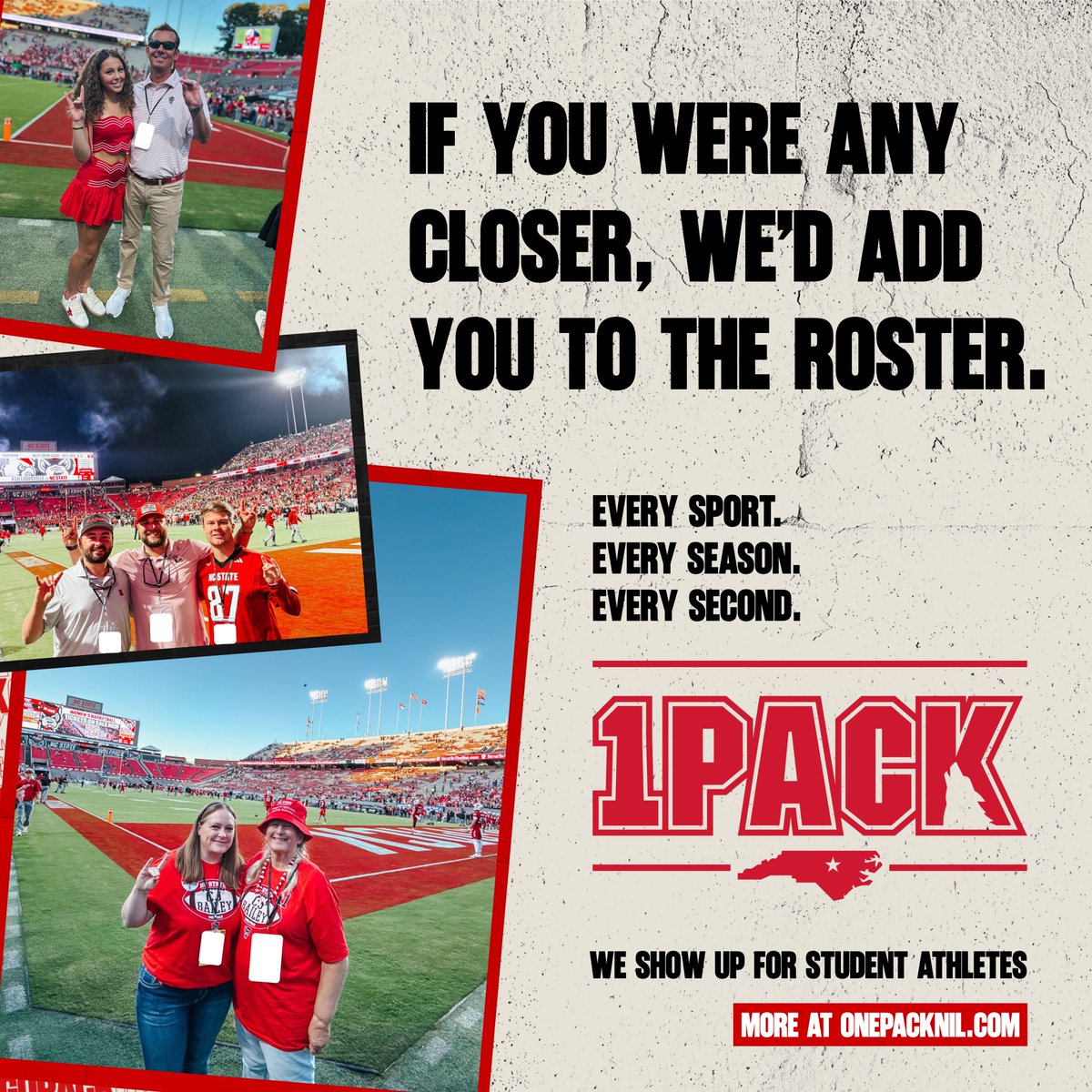 OnePackNIL's tweet photo. You’ve had the matchup circled. How about a different view of it? 🐺

Louisville comes to town this weekend, and these photos are a little inspiration: a few of our 1Pack members (and future members 👀) on the sidelines during last week’s win over App State.

Next time, that could be you.

Becoming a 1Pack member helps support NC State student-athletes while opening the door to exclusive experiences that bring you closer to the Pack. Big game-day memories, with a purpose that lasts beyond the final whistle.

Contact our team today to see what your membership could unlock, starting with opportunities around this weekend’s matchup.

Run with 1Pack: https://t.co/kkVxzXOSHc

#GoPack #1Pack @PackAthletics @PackFootball