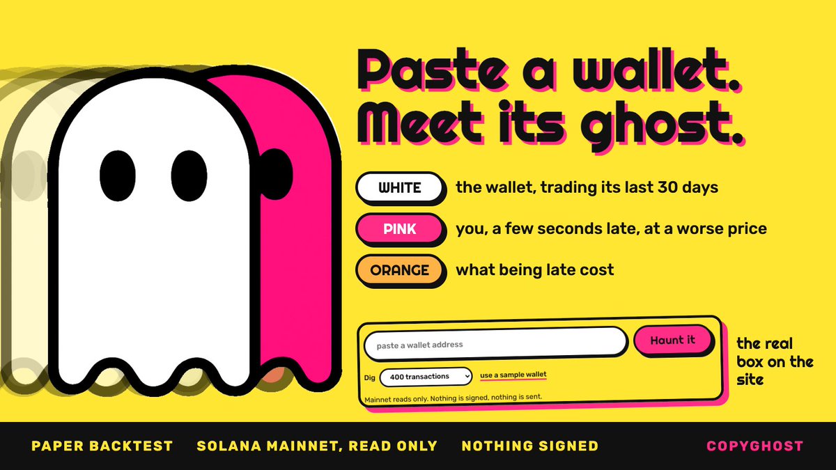 CopyGhostdot's tweet photo. a pink ghost is about to copy any solana wallet's swaps a few seconds late https://t.co/dM55Qmg53M