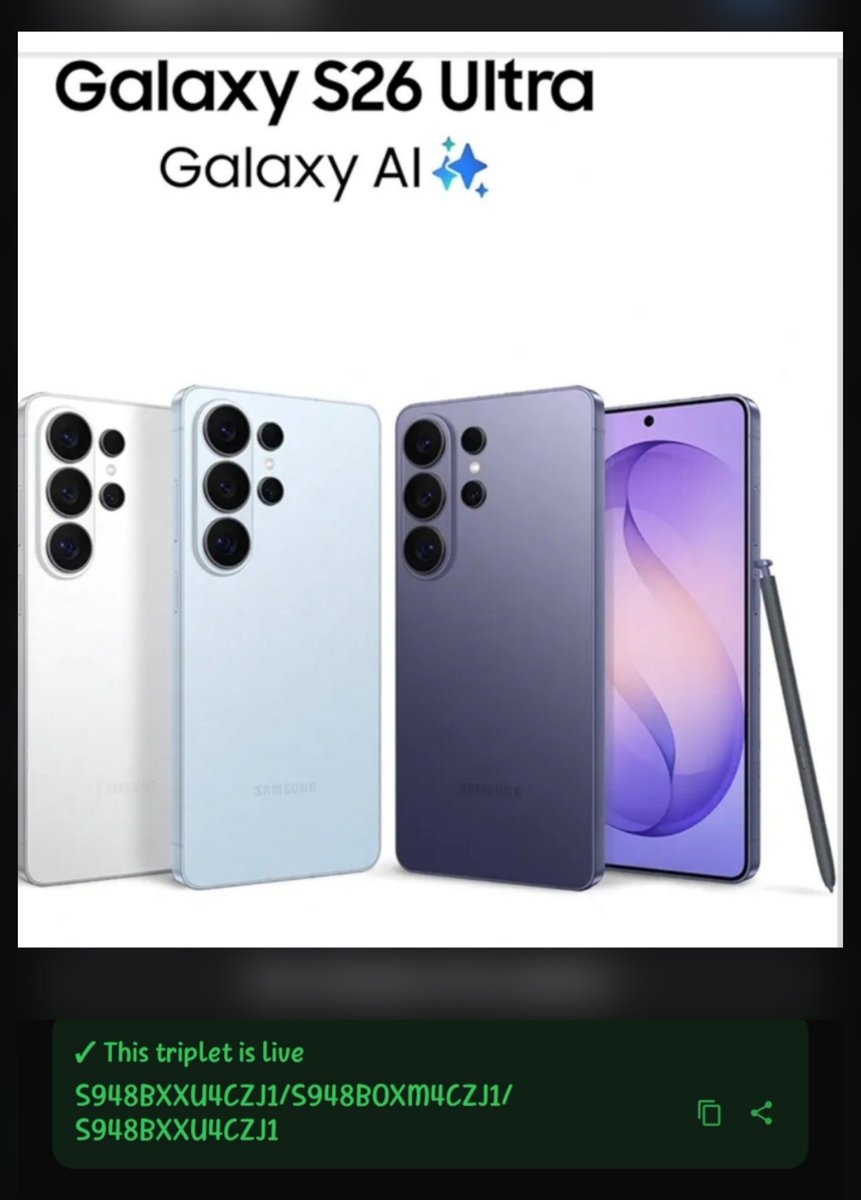 Kailash0729's tweet photo. 🔥The Galaxy S26 Series One Ui 9.5 New Internal (First October)  build spotted

CZIF➡️CZJ1

S948BXXU4CZJ1/S948BOXM4CZJ1/S948BXXU4CZJ1

Thanks @fahadalijaved https://t.co/IT1UPLBFTX