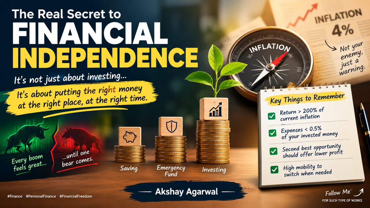rokoismsj6's tweet photo. Make three goals for your financial stability 

1. Invested Money should pass #inflation 
2. Saving and Investing should go hand in hand
3. Emergency fund should be that much so that it can carry 60% of your year expenses.

#moneymanagement https://t.co/F9pzBwinxy