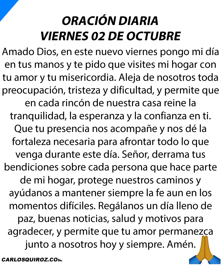 djcarlosquiroz's tweet photo. Oración diaria viernes 02 de octubre del 2026. https://t.co/3Gc5MCQSY1