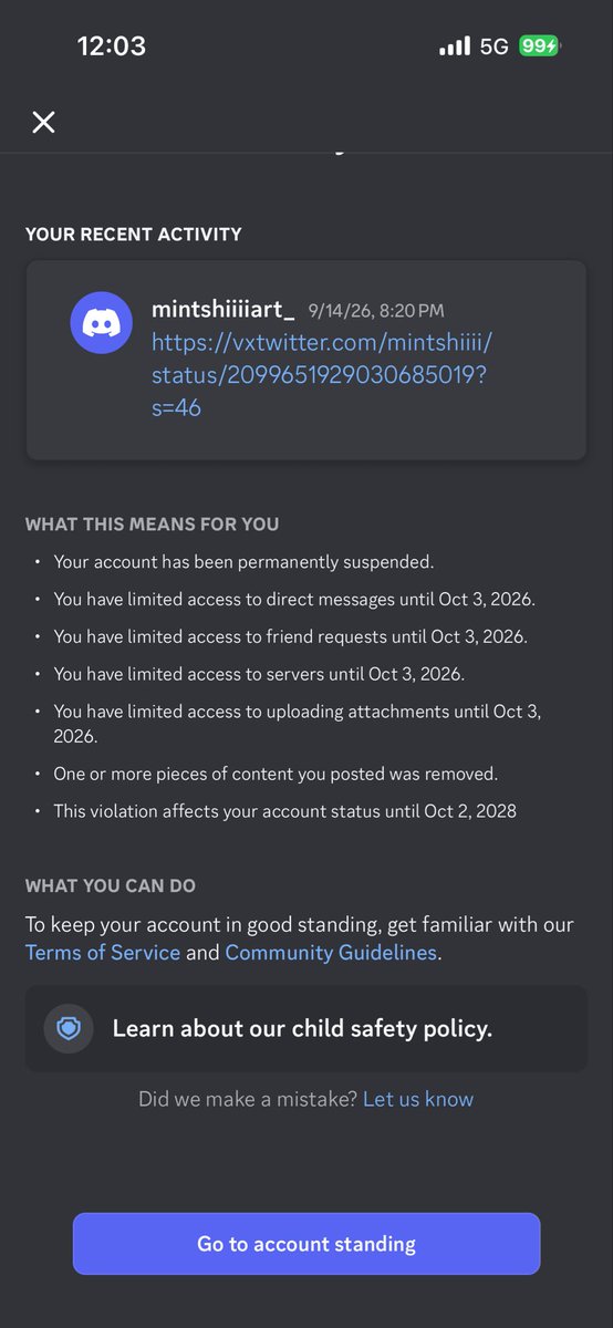 mintshiiii's tweet photo. @discord_support @discord my account suspended for child safety and it's a drawing of a girl holding a carrot #befr https://t.co/ApMPWThmGV