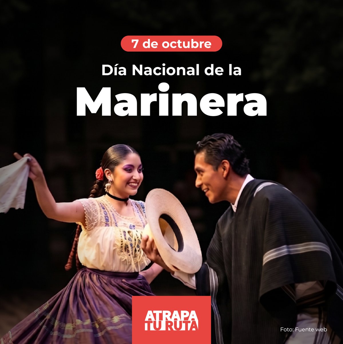 AtrapaTuRuta's tweet photo. ¡Pañuelos al aire! 💃 Feliz #DíaNacionalDeLaMarinera. Nuestro patrimonio en movimiento y orgullo peruano en cada ruta. 🇵🇪✨ ¿La bailas? #AtrapaTuRuta https://t.co/NcctC9wi7W