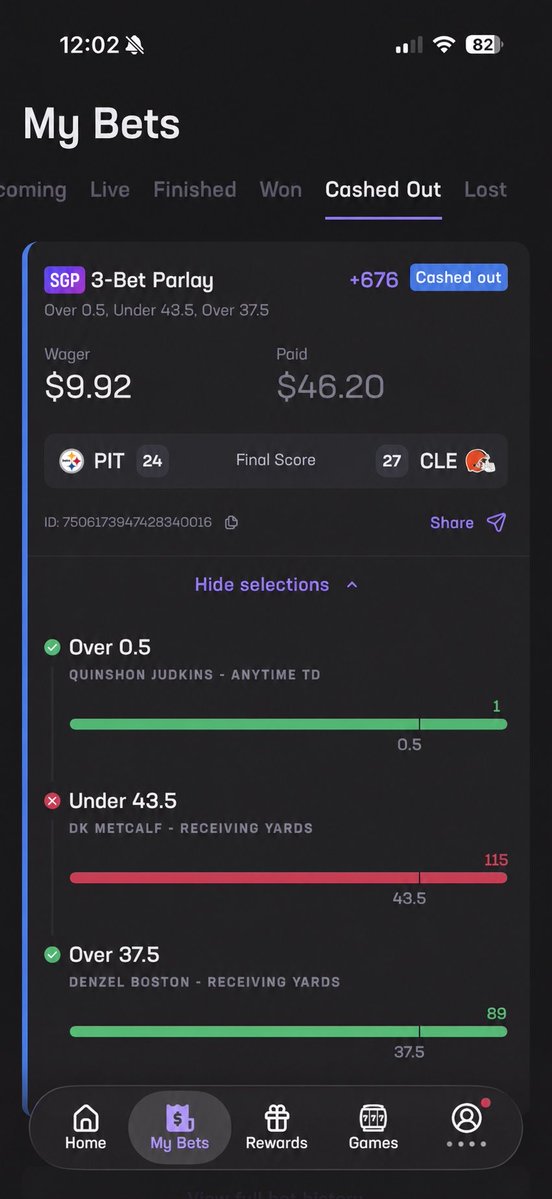 MoneyThad's tweet photo. @TomBrolley not mad at this at all.  Cashed out 2 minutes before Metcalf went off.  Love the morning show! https://t.co/qqSbJQ1RyH