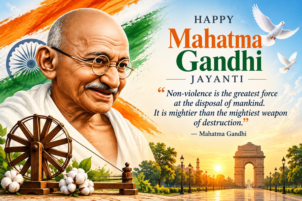 ashokbittu's tweet photo. 🕊️ Remembering Mahatma Gandhi on Gandhi Jayanti

“Non-violence is the greatest force at the disposal of mankind.”
Let us choose peace over hatred, truth over falsehood, and compassion over violence.
🇮🇳 Happy Gandhi Jayanti!
#GandhiJayanti #MahatmaGandhi #NonViolence #Peace #Truth https://t.co/iA8WN5BMik