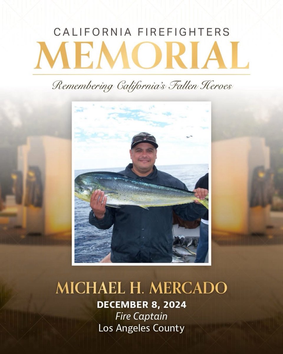 LACOFD's tweet photo. This Saturday, October 3rd, at 3 p.m., the 24th Annual California Firefighters Memorial Ceremony will honor 37 fallen heroes added to the Memorial Wall in Sacramento.
Honoring #LACoFD's own:
🕊️ Captain David C. Gonzalez.
🕊️ Captain Michael Mercado
🕊️ FFS Ismael M. Villalta-Ayala
🕊️ FFPM Dustin Roberto
Watch live:
https://t.co/OoI819NGqQ
#NeverForget 💔🚒