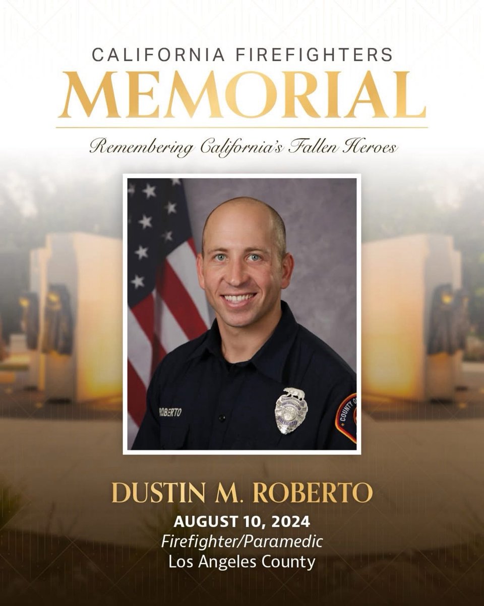 LACOFD's tweet photo. This Saturday, October 3rd, at 3 p.m., the 24th Annual California Firefighters Memorial Ceremony will honor 37 fallen heroes added to the Memorial Wall in Sacramento.
Honoring #LACoFD's own:
🕊️ Captain David C. Gonzalez.
🕊️ Captain Michael Mercado
🕊️ FFS Ismael M. Villalta-Ayala
🕊️ FFPM Dustin Roberto
Watch live:
https://t.co/OoI819NGqQ
#NeverForget 💔🚒