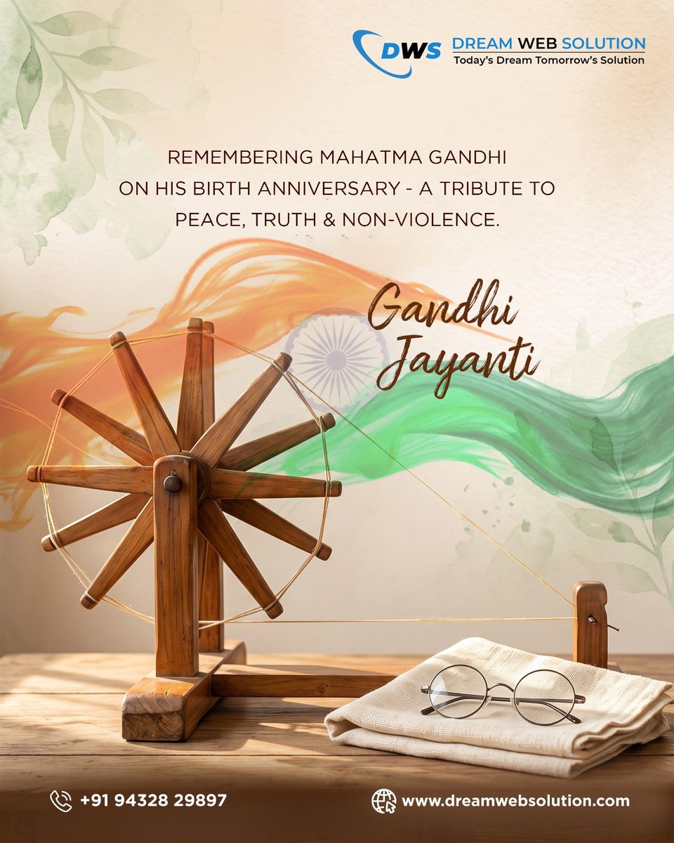 dreamwebcompany's tweet photo. 🇮🇳 Happy Gandhi Jayanti 2026! 🕊️

Let’s remember Mahatma Gandhi and his enduring values of truth, peace, simplicity, and non-violence. May his teachings continue to inspire us to create a kinder and better tomorrow. 🙏

#GandhiJayanti2026 #GandhiJayanti #MahatmaGandhi #Peace https://t.co/PcUPekL5Z5
