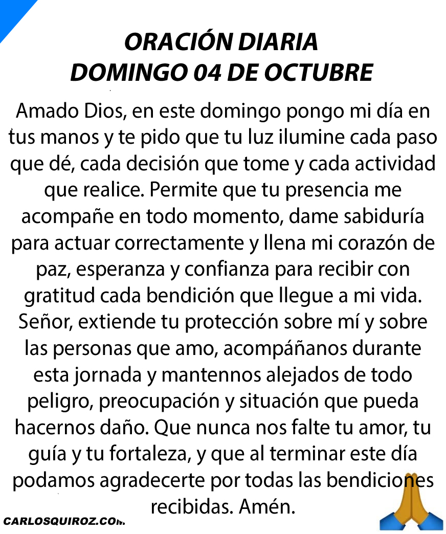 djcarlosquiroz's tweet photo. Oración diaria domingo 04 de octubre del 2026. https://t.co/hqRt4IG2e5