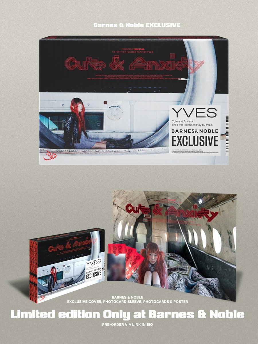 _PAIXPERMIL's tweet photo. YVES 5TH EP [Cute & Anxiety]

PRE-ORDER & PRE-SAVE NOW  
Out November 20, 2026

hello82 — Limited signed & exclusive editions  
Barnes & Noble — Limited exclusive edition  
Korean edition — Available at Korean retailers

Pre-order your copy and pre-save the EP below.  
https://t.co/Dk1vzakuwj

See each product page for edition details and retailer-specific bonuses.

—

이브 다섯 번째 EP [Cute & Anxiety]

예약 판매 및 프리세이브 오픈  
2026년 11월 20일 발매

hello82 — 한정 사인반 및 포토카드 특전반  
Barnes & Noble — 한정 독점반  
국내반 — 국내 음반 판매처에서 예약 구매 가능

앨범 예약 구매와 음원 프리세이브는 아래 링크에서 확인해 주세요.  
https://t.co/Dk1vzakuwj

버전별 구성과 판매처별 특전은 각 구매 페이지에서 확인해 주세요.

#Yves #이브 #CuteAndAnxiety