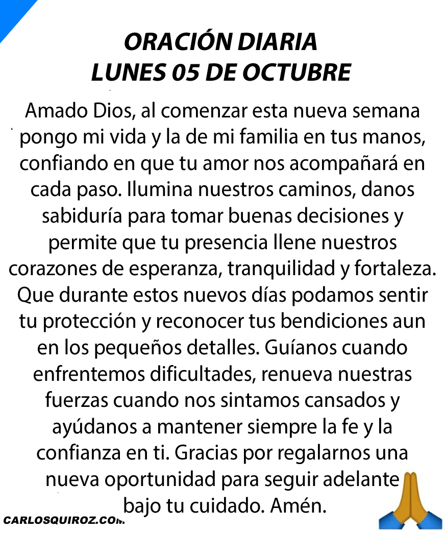 djcarlosquiroz's tweet photo. Oración diaria lunes 05 de octubre del 2026. https://t.co/XaaS5eqn98