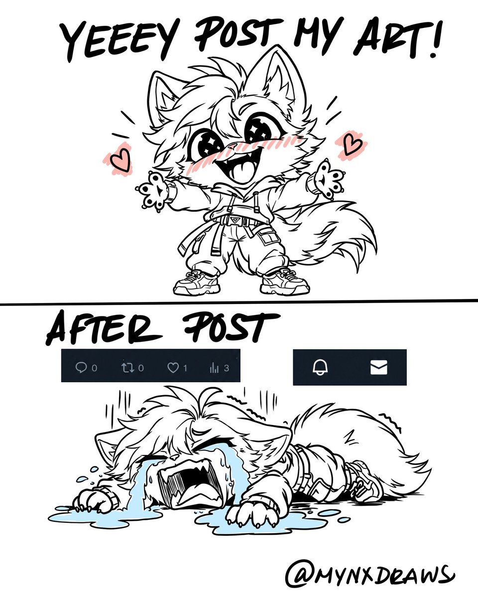 Mynxdraws's tweet photo. Only small artists know this pain 😭✋
So let’s do an art share to support each other!

Drop your art below — OCs, WIPs, finished pieces, anything you wanna show off 🐾💕

#artmoots #ArtShare #smallartist https://t.co/OdinI1ibqO