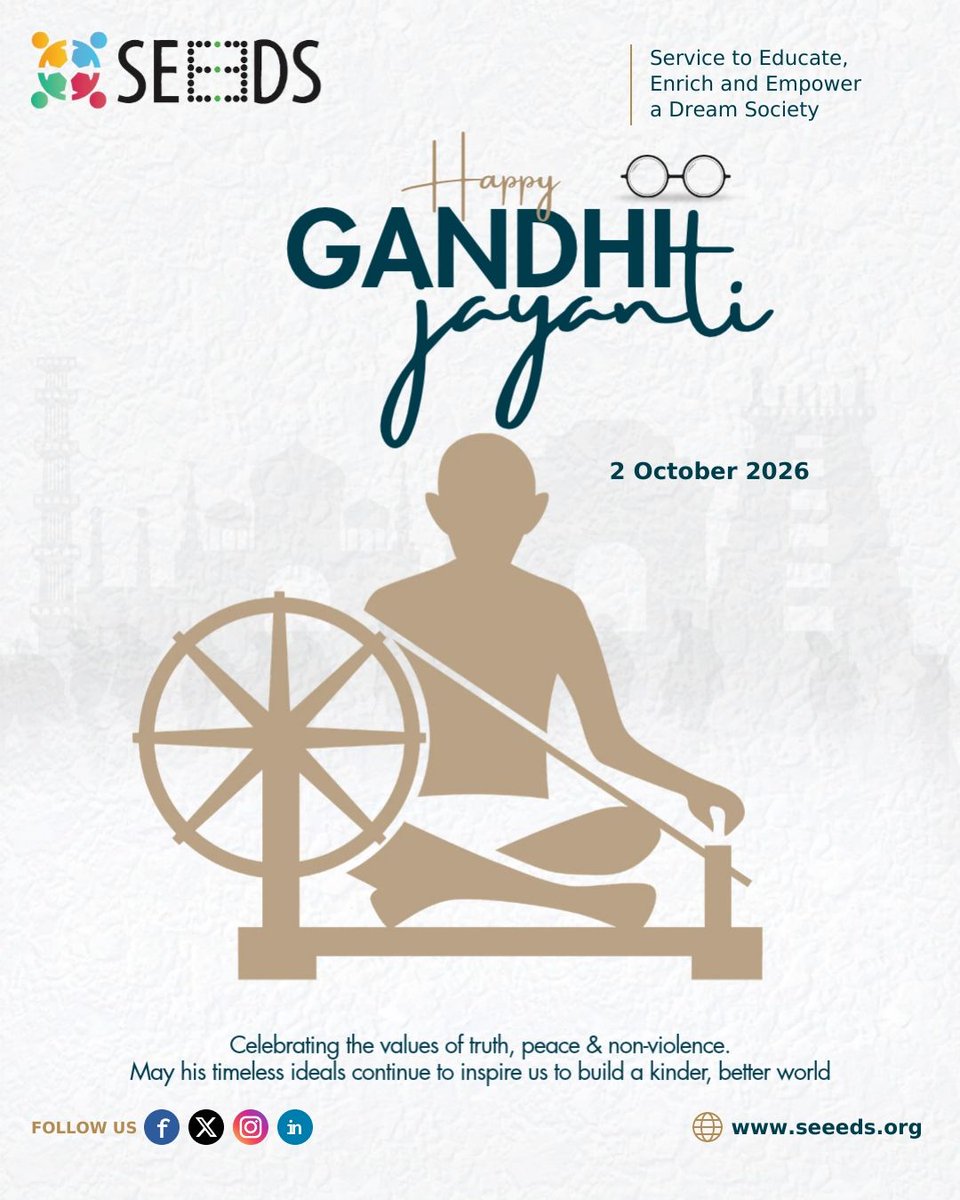 SEEEDSorg's tweet photo. This Gandhi Jayanti, let’s honour Mahatma Gandhi by spreading truth, peace and kindness 

Donate Now: https://t.co/7s6s79qu0q 

#SEEEDS #GandhiJayanti #MahatmaGandhi #Peace #NonViolence #SEEEDSFoundation #SEEEDS10Years #Education #StudentEmpowerment #NGO #Help #Support #Donate https://t.co/5l1qcUbTYA