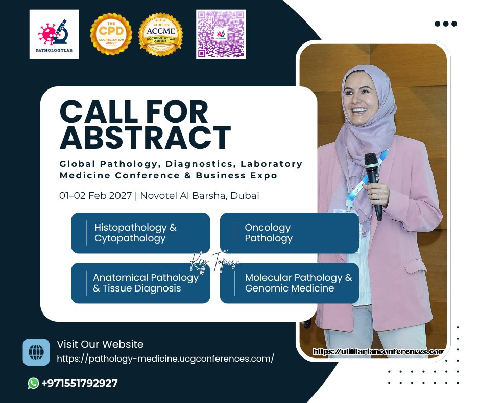 EPUCGCongress's tweet photo. The Global Pathology, Diagnostics, Laboratory Medicine Conference &amp; Business Expo, taking place February 01–02, 2027, at Novotel Al Barsha, Dubai, UAE &amp; Online.

#PathologyLab #PathologyConference #DigitalPathology #AIinPathology #ComputationalPathology #MolecularPathology https://t.co/UDAs2ZbmTH