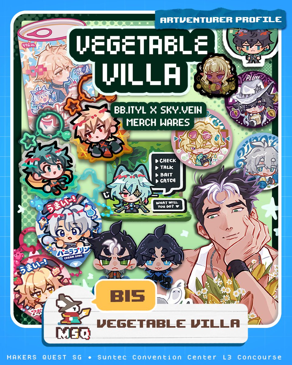 MakersQuestSG's tweet photo. ✨A curious party of creators awaits!✨

B14- peeppq x variouscallop
B30- tunayaki and co.
B15- vegetable villa
A38- Two Chud Buns

📍Makers Quest SG
Suntec Concourse L3
17 Oct 2026
10am-7pm
Check out the full map on our website! #msqsg2026 https://t.co/It5XDXdefE