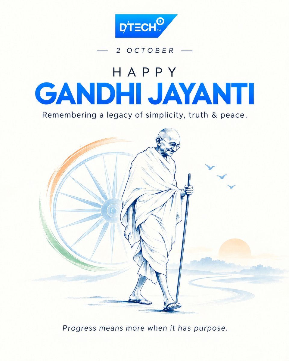 BHAVIKBBAROT's tweet photo. Inspired by truth, guided by peace, driven by purpose. 🇮🇳
D-TECH wishes you a Happy Gandhi Jayanti!
#GandhiJayanti #DTECH #TruthAndPeace https://t.co/03kMiJT1Aq