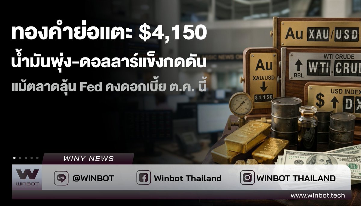 WINBOTThailand's tweet photo. 🔔ทองคำย่อแตะ $4,150
🔍ที่มา : https://t.co/ZyTd0Ks2p0
#GOLD #BreakingNews #Winy #WINBOT https://t.co/MoEEAB6xhp