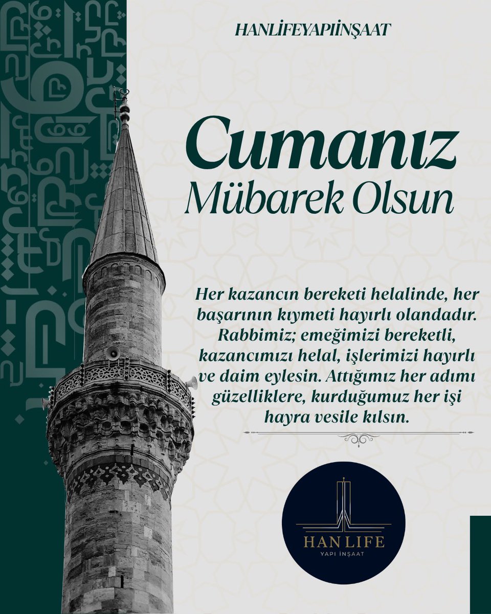HanLifeYapi's tweet photo. HAN LIFE YAPI İNŞAAT
Hayırlı Cumalar https://t.co/DllKUlsAxY