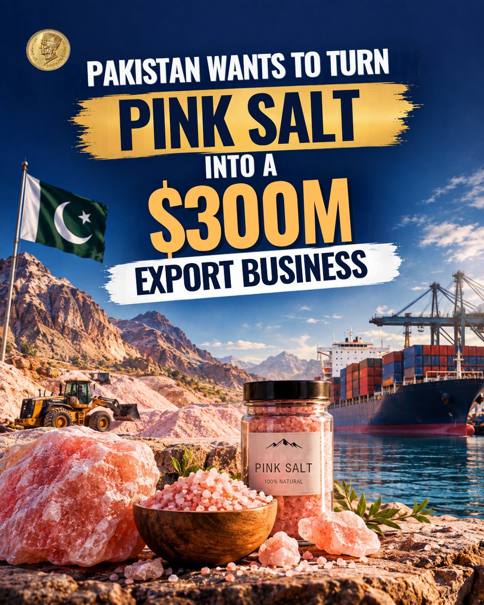 Paknomicss's tweet photo. 🧂 Pakistan wants to turn pink salt into a $300M export opportunity.
Punjab has launched a Rs5bn interest-free financing scheme for value-added pink salt products.
A planned processing zone could create 10,000+ jobs.
#Pakistan #Exports https://t.co/cGIsqwgE6d