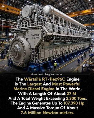 SParchewski's tweet photo. So, you guys remember how the Liberals want to ban the sale of gasoline/diesel vehicles in Canada within the next few years?  Well, Carney wants to break Canada’s dependence on the USA because “Orange Man’s bad”.

This is the Wärtsilä RT-flex96C marine engine. All of Canada’s exports will be getting transported by sea using one of these engines because that’s the only way to transport goods from Canada to countries other than the USA. 

They burn 6,400 litres of fuel per hour. 

These ships take 6-8 weeks to cross the ocean to Denmark. 

If you split the difference (7 weeks), a container ship/tanker travelling to and from Denmark will consume approximately 15,000,000 litres of fuel. 

…but me driving a VW Jetta is a fucking problem with Carney. 

This is all happening because Carney is a little bitch who can’t handle @realDonaldTrump .

Elbow’s 

Fucking

Up

🤡