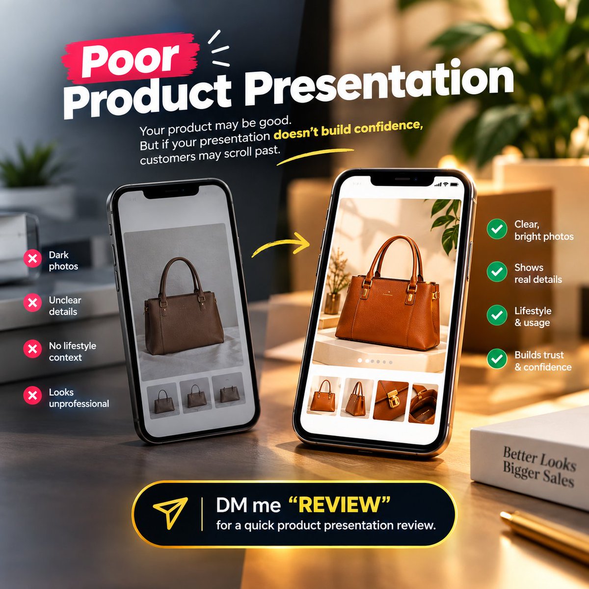 Favourmerchant's tweet photo. “Your product may be good. But if your presentation doesn’t build confidence, customers may scroll past.”

Show it clearly. Make buying feel easy.

DM me “REVIEW” for a quick product presentation review.
#socialcommerce #productpresentation #socialselling #favourmerchant https://t.co/xTniQ2qiJN