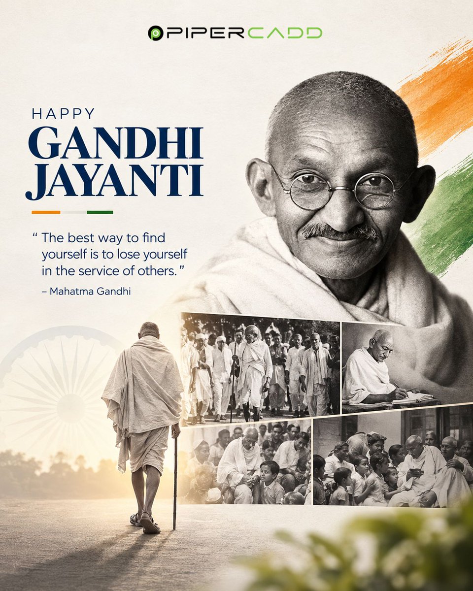 PiperCadd's tweet photo. May the values of Mahatma Gandhi continue to inspire us to learn, grow, and make a difference.

Happy Gandhi Jayanti! 🕊️
— Piper CADD

#GandhiJayanti #MahatmaGandhi #GandhiJayanti2026 #TruthAndPeace #PiperCADD #LearnPracticeBuild #IndianHistory https://t.co/M3sxpu8aWe