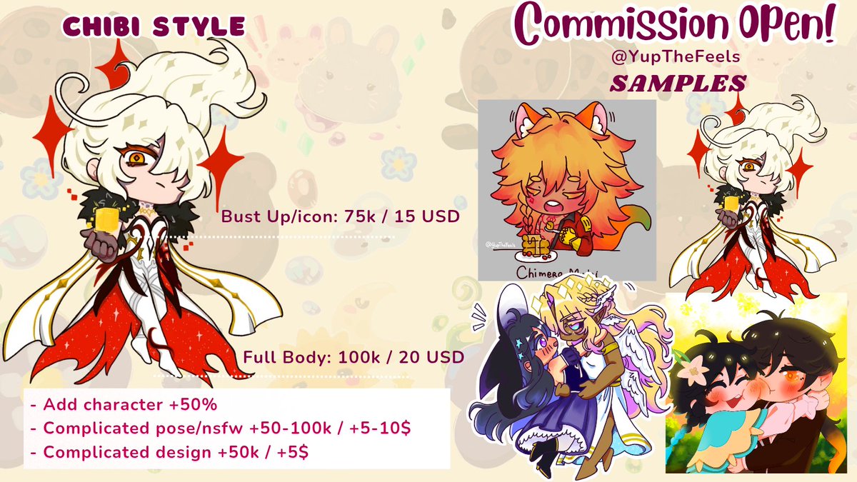 YupTheFeels's tweet photo. [Likes and RT are very appreciated 💖)

🌸Updated Commission Sheet!
hiiyaa~ I'm opening commission for local (ID) and International (⁠´⁠∩⁠｡⁠•⁠ ⁠ᵕ⁠ ⁠•⁠｡⁠∩⁠`⁠)

If you are interested feel free to dm (and mention) me here or on Discord (@/yupthefeels)!

Thank You! https://t.co/vUlvhSaKlh