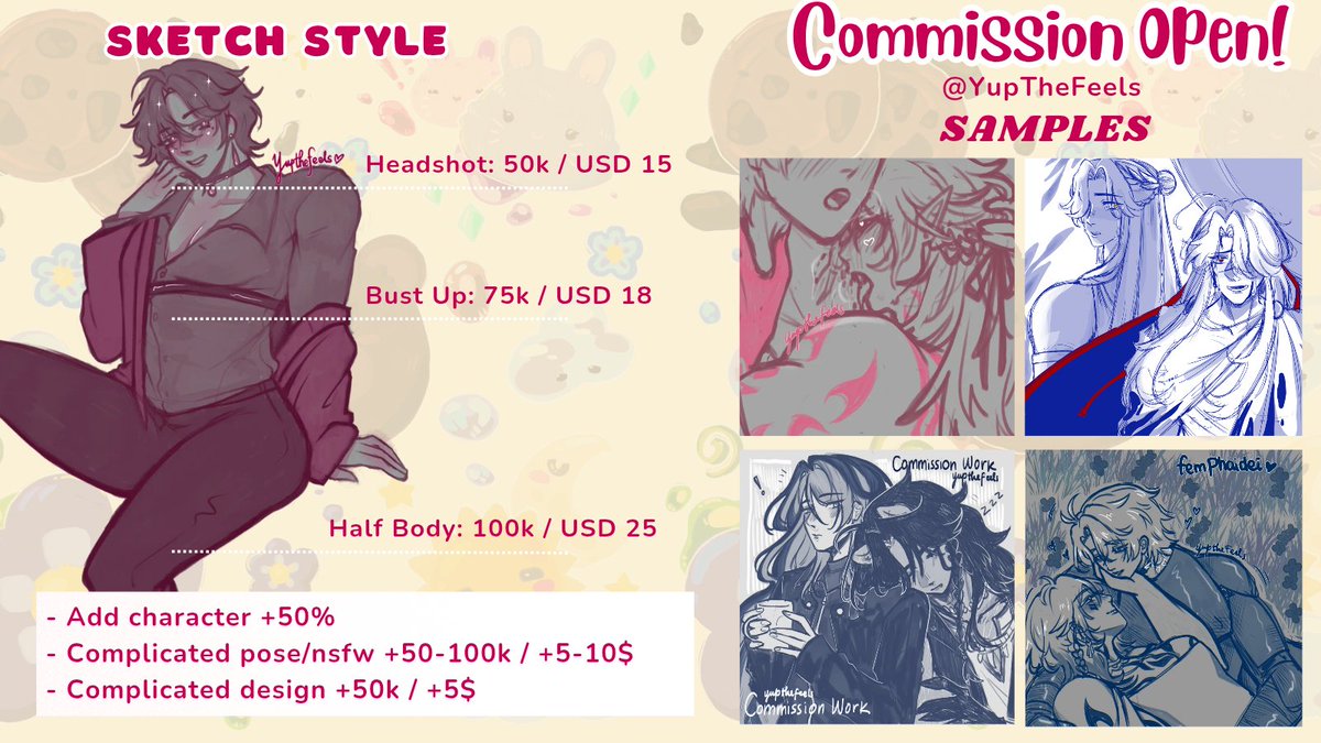 YupTheFeels's tweet photo. [Likes and RT are very appreciated 💖)

🌸Updated Commission Sheet!
hiiyaa~ I'm opening commission for local (ID) and International (⁠´⁠∩⁠｡⁠•⁠ ⁠ᵕ⁠ ⁠•⁠｡⁠∩⁠`⁠)

If you are interested feel free to dm (and mention) me here or on Discord (@/yupthefeels)!

Thank You! https://t.co/vUlvhSaKlh